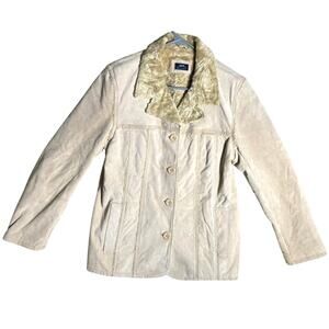 VTG Baileys Point Womens Leather Coat Jacket Light Tan Size Med Sherpa Like Trim